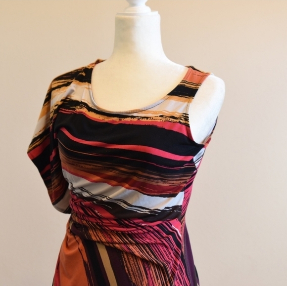Worthington ✦ Abstract Midi Dress ✦ Sleeveless Asymmetrical Stretch Knit NWT M - Picture 3 of 16